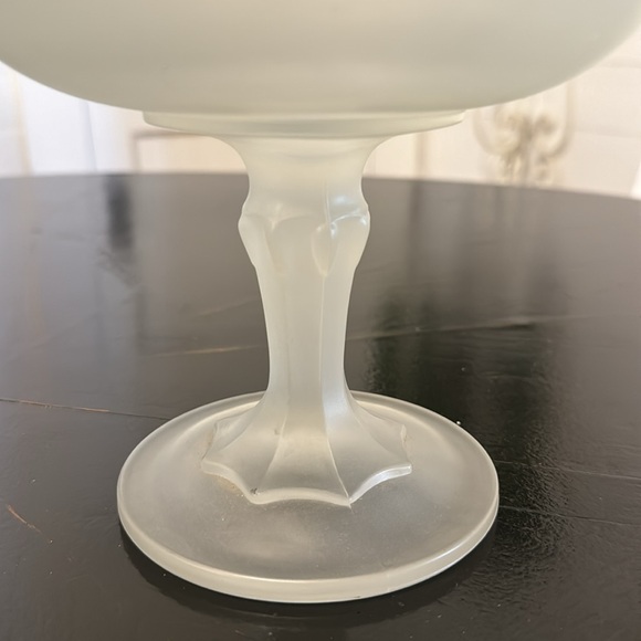 Vintage Tear Drop Frosted White Satin Glass Compote Bowl - Picture 7 of 10